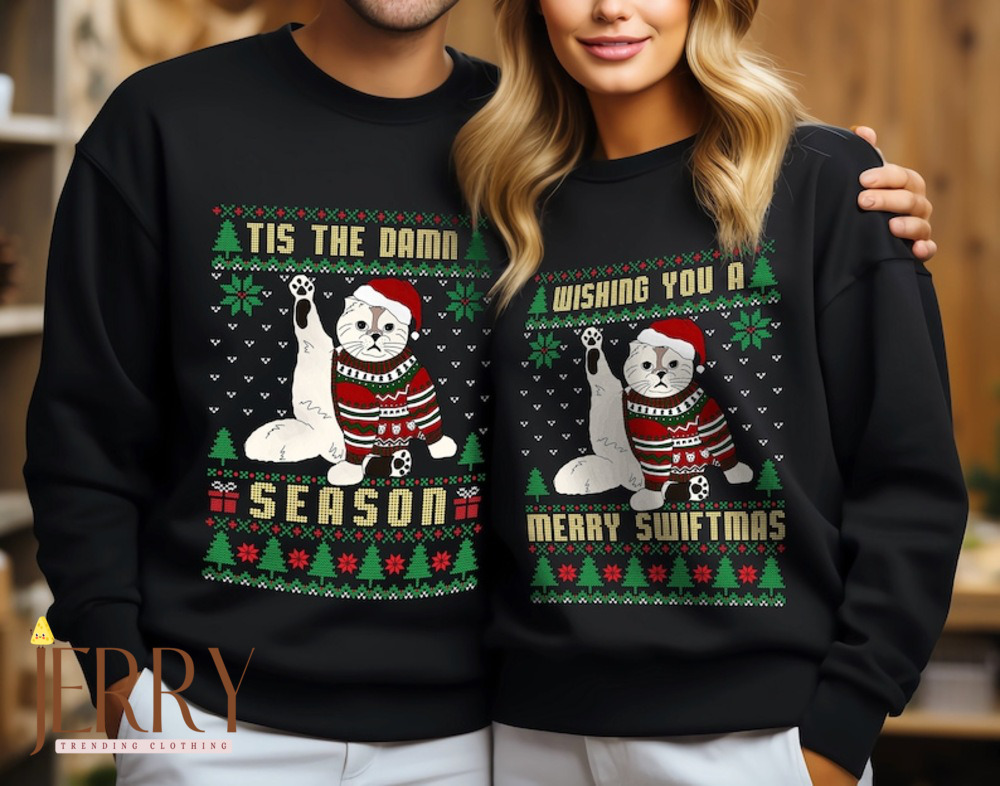 Cats Version Wishing You A Merry Swiftmas Sweatshirt, Santa Ugly Christmas Sweater