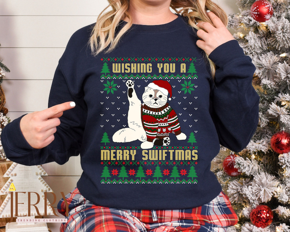 Cats Version Wishing You A Merry Swiftmas Sweatshirt, Santa Ugly Christmas Sweater