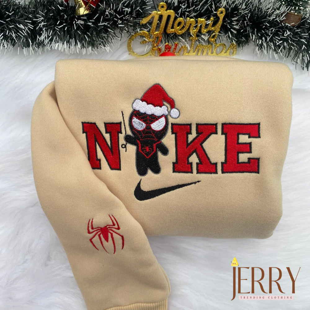 Chibi Spider Man and Gwen Stacy Christmas Nike Embroidered Sweatshirt