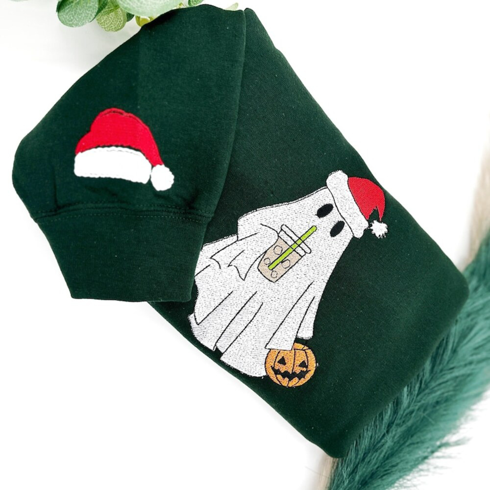 Christmas Ghost iced-Coffee Embroidered Sweatshirt