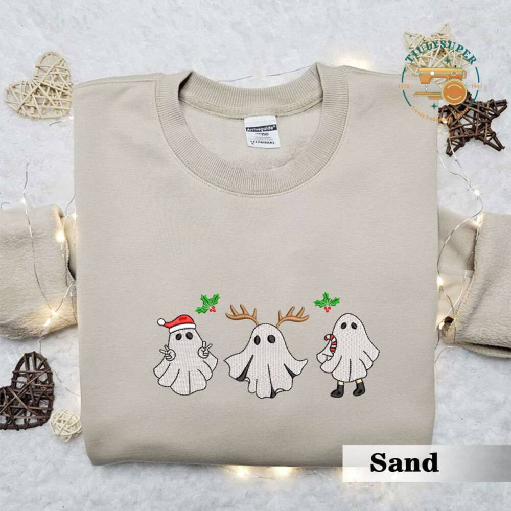 Christmas Reindeer Spooky Season Embroidered Sweater