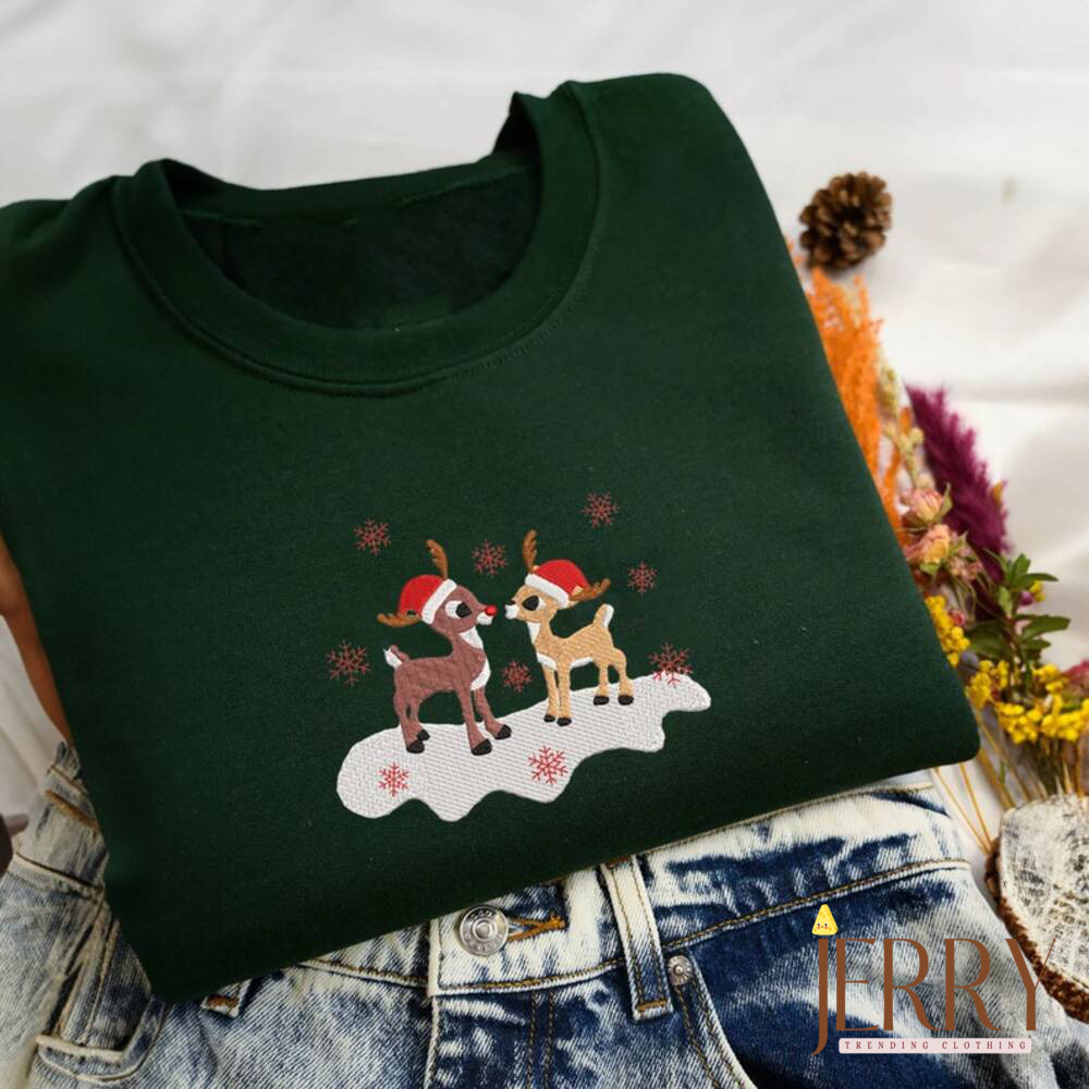 EMBROIDERED Rudolf Red Nose Sweatshirt, Christmas Movies Character Shirt, Reindeer Hoodie