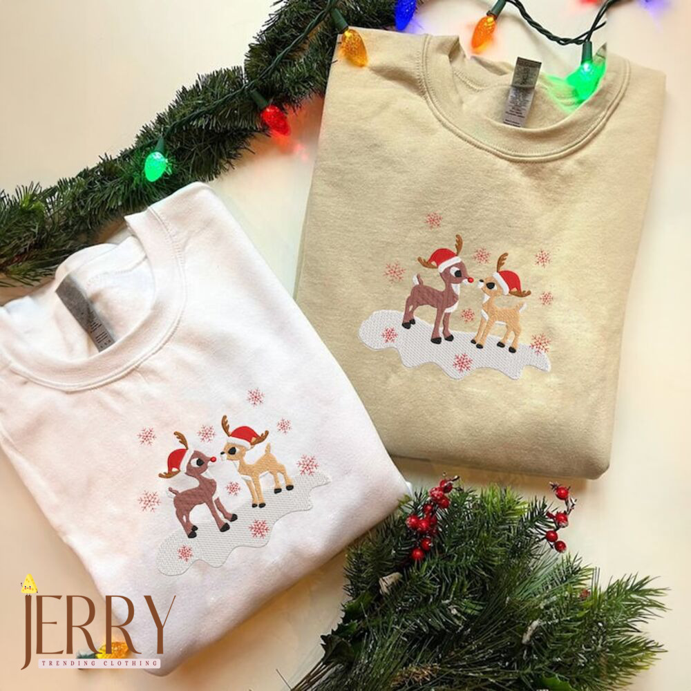 EMBROIDERED Rudolf Red Nose Sweatshirt, Christmas Movies Character Shirt, Reindeer Hoodie