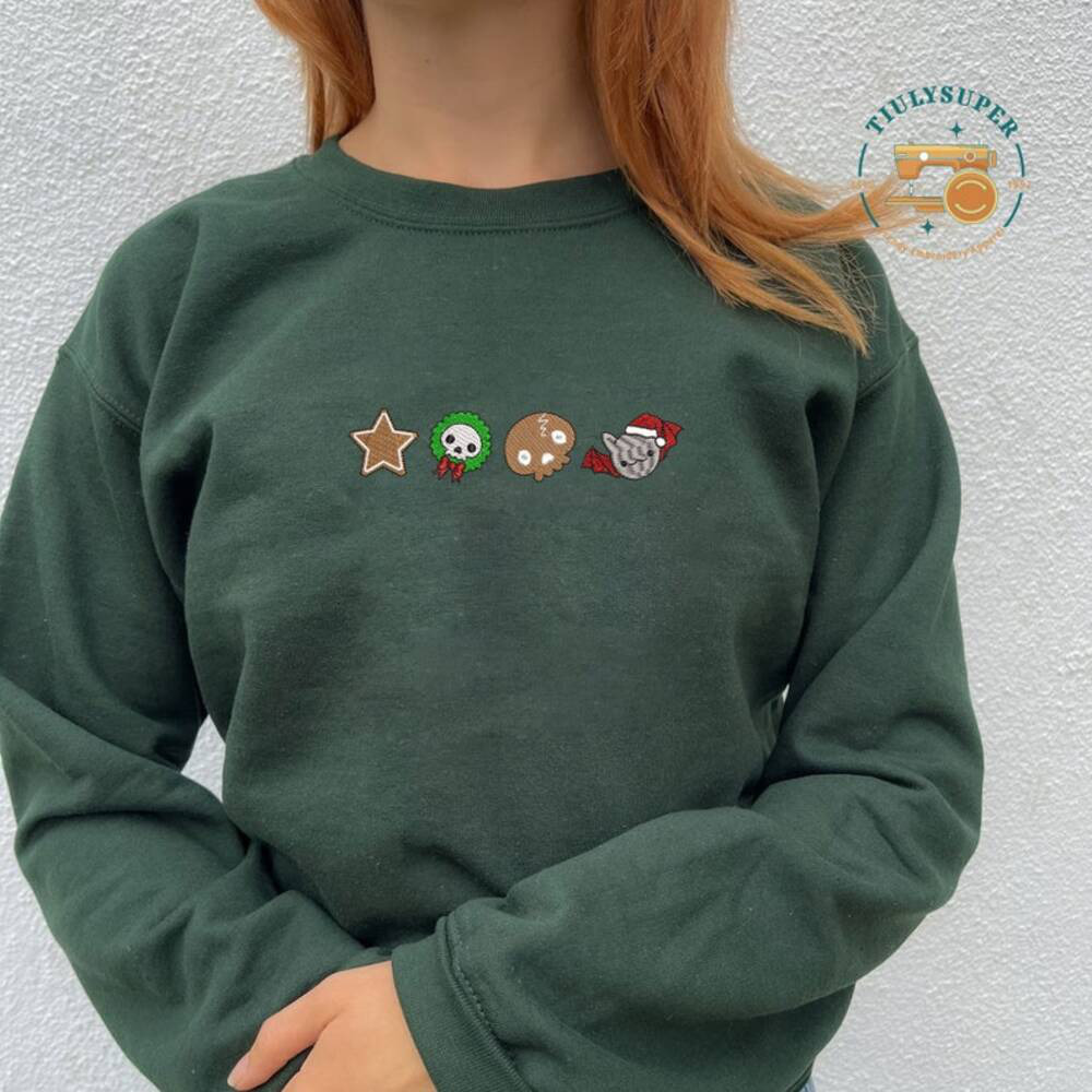 Christmas Spooky Season Sweater, Ghost Embroidered Shirt