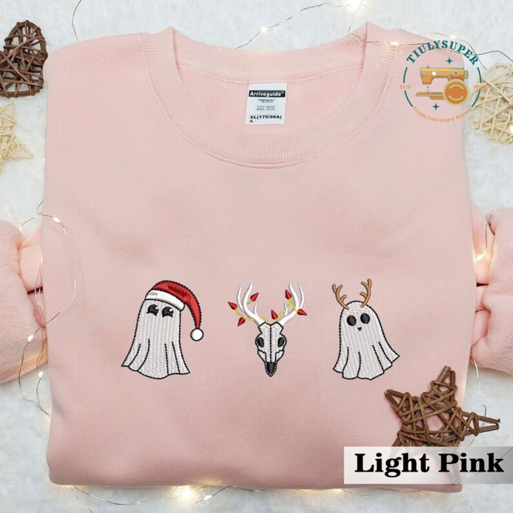 Embroidered Christmas Spooky Sweatshirt, Christmas Spooky Season Sweater, Spooky Embroidered Sweatshirt, Ghost Embroidered Shirt