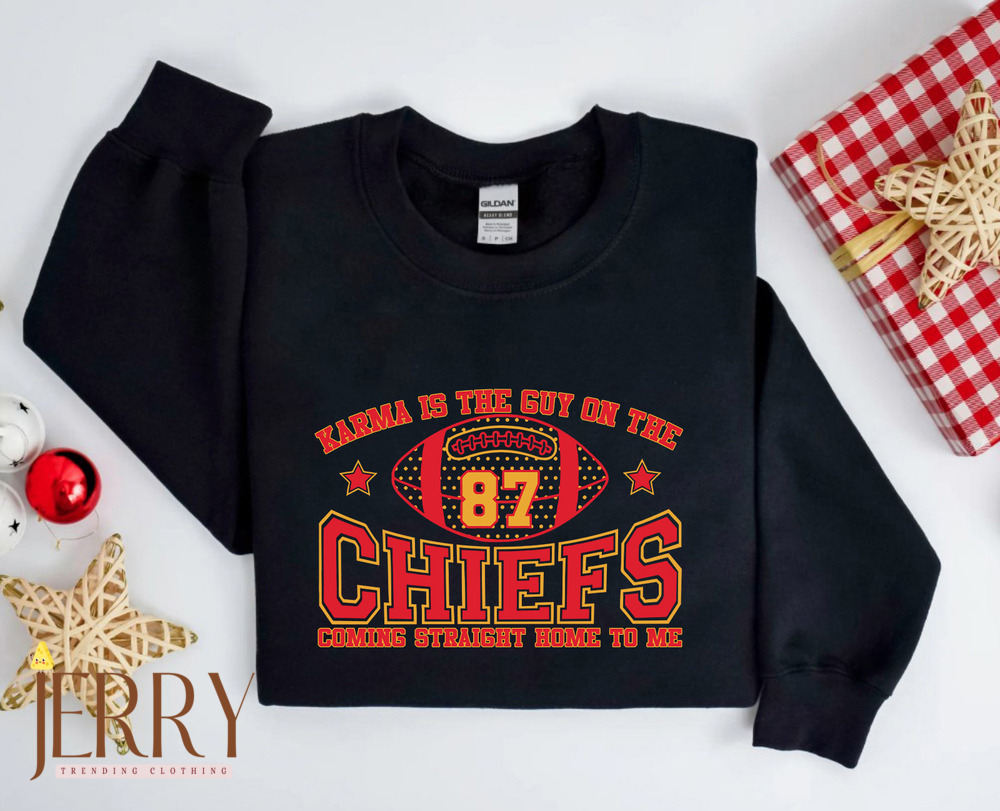 Retro Taylor Swift Travis Kelce Karma Is The Guy On The Chiefs Sweatshirt, Karma Sweatshirt