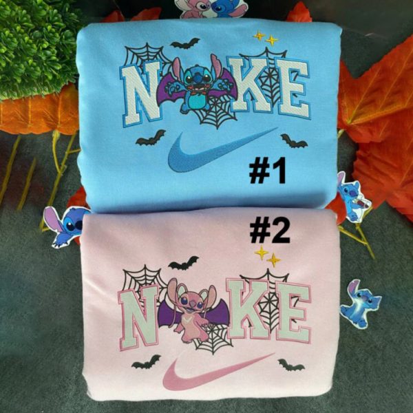 Stitch And Angel Halloween Embroidered Sweatshirts, Stitch And Angel Halloween Embroidered Shirt