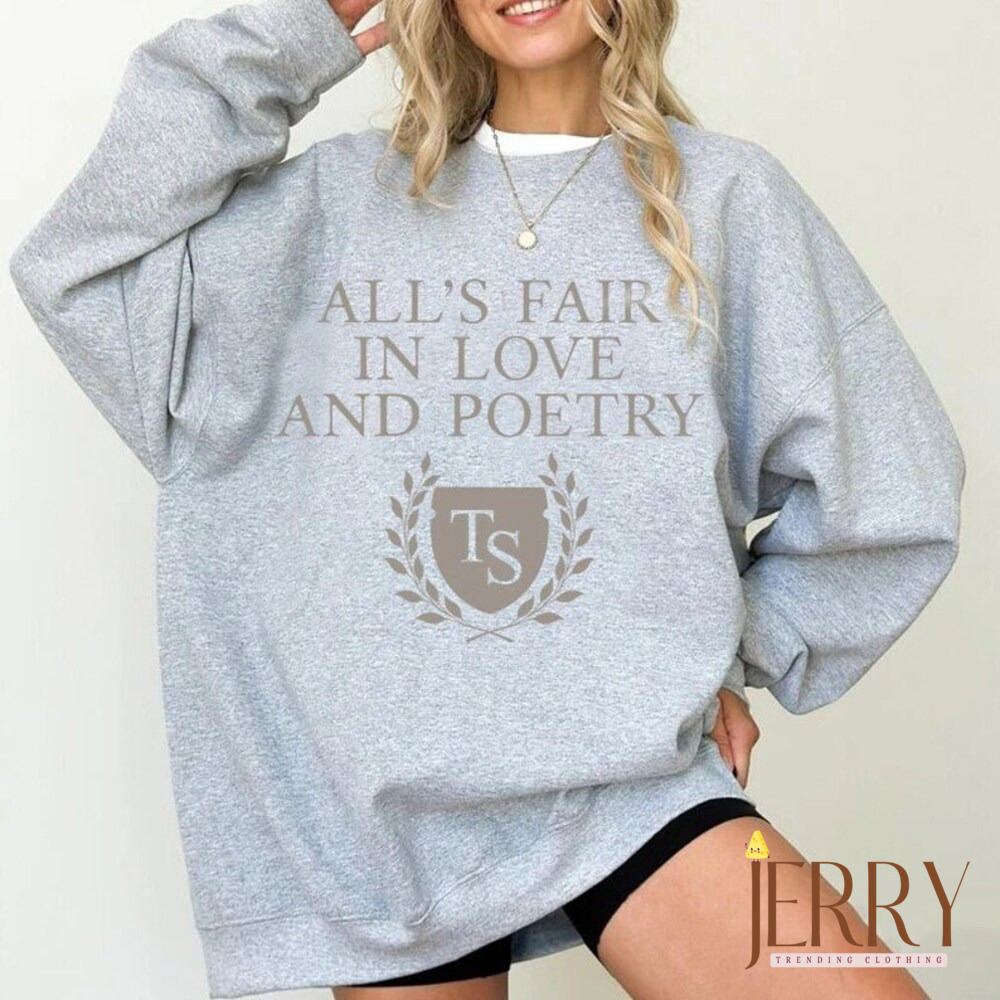 TPD Crewneck Sweatshirt for Women, Women’s Tortured Sweatshirt, Poets Clothing Department, Alls Award in Love and Poetry, Women’s Sweatshirt