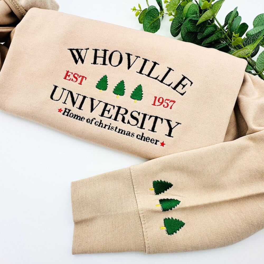Whoville university christmas embroidered sweatshirt jumper, holiday sweatshirt,Christmas Crewneck, Christmas Jumper, Christmas Hoodie, xmas