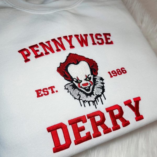 Pennywise Derry Embroidered Sweatshirt, Horror Halloween Embroidered Sweatshirt