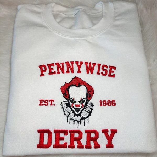 Pennywise Derry Embroidered Sweatshirt, Horror Halloween Embroidered Sweatshirt