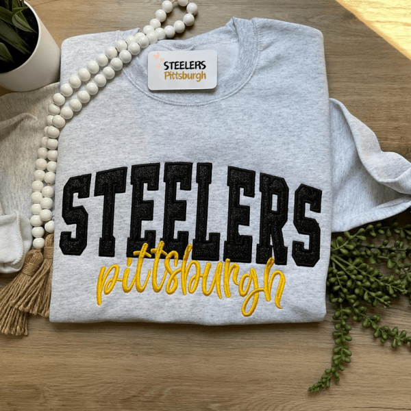 Steelers Pittsburgh Embroidered Sweatshirt, Football Sports NFL Embroidery