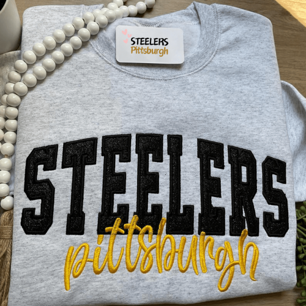 Steelers Pittsburgh Embroidered Sweatshirt, Football Sports NFL Embroidery