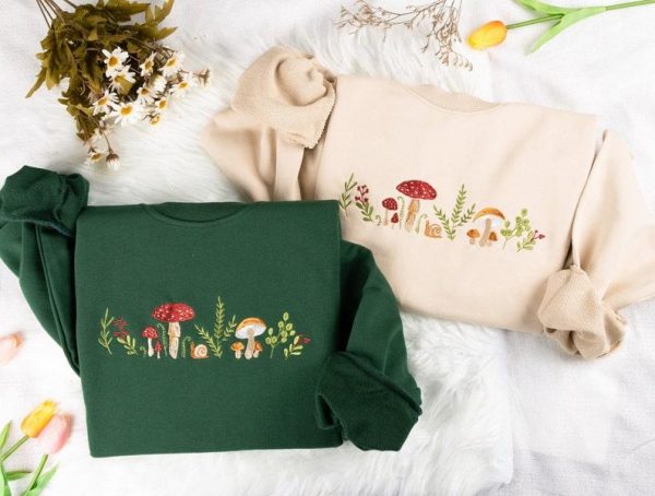 Mushrooms Embroidered Sweatshirt, Mushrooms Embroidered T-shirt, Mushrooms Embroidered Hoodie