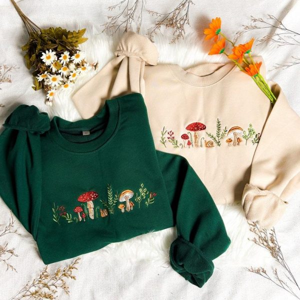 Mushrooms Embroidered Sweatshirt, Mushrooms Embroidered T-shirt, Mushrooms Embroidered Hoodie